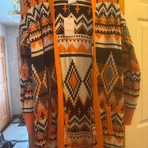Serra Orange and Black Patterned Cardigan